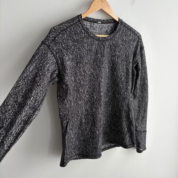 Lululemon Size 8 Top Outrun Long Sleeve Suited Print White Black Rulu Reflective - Picture 2 of 8